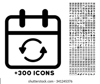 Update Date vector icon with additional 300 date and time management pictograms. Style is flat symbols, black color, rounded angles, white background.