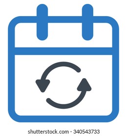 Update Date vector icon. Style is bicolor flat symbol, smooth blue colors, rounded angles, white background.
