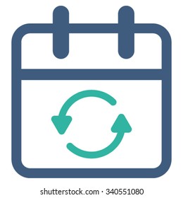 Update Date vector icon. Style is bicolor flat symbol, cobalt and cyan colors, rounded angles, white background.