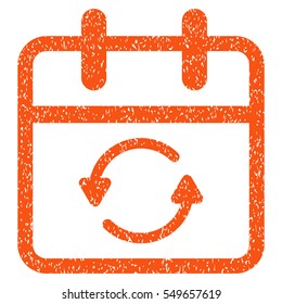 Update Day grainy textured icon for overlay watermark stamps. Flat symbol with dust texture. Dotted vector orange ink rubber seal stamp with grunge design on a white background.