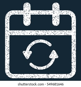 Update Day grainy textured icon for overlay watermark stamps. Flat symbol with dirty texture. Dotted vector white ink rubber seal stamp with grunge design on a dark blue background.