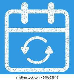 Update Day grainy textured icon for overlay watermark stamps. Flat symbol with dirty texture. Dotted vector white ink rubber seal stamp with grunge design on a blue background.