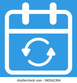 Update Day vector icon. Style is flat symbol, white color, rounded angles, blue background.