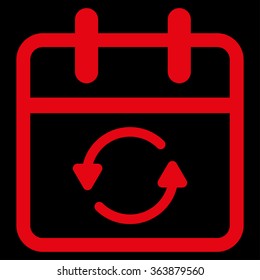 Update Day vector icon. Style is flat symbol, red color, rounded angles, black background.