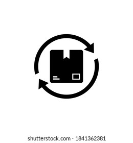 Actualizar el icono de la línea de estado de entrega. Devuelve el cuadro de entrega. Paquete con flechas. Vector de fondo blanco aislado. EPS 10
