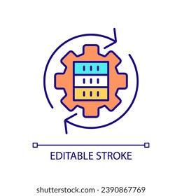 Update of digital data storage RGB color icon. Datacenter settings upgrade. Information and communication technology. Isolated vector illustration. Simple filled line drawing. Editable stroke