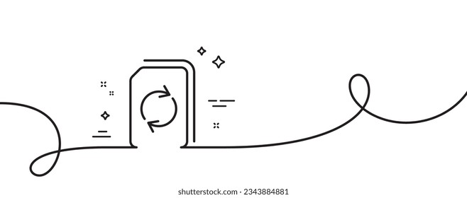 Update Document line icon. Continuous one line with curl. Refresh Information File sign. Paper page concept symbol. Update document single outline ribbon. Loop curve pattern. Vector