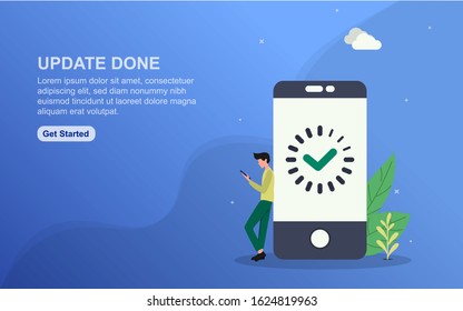 Update done concept landing page template. Flat design concept of web page design for website.