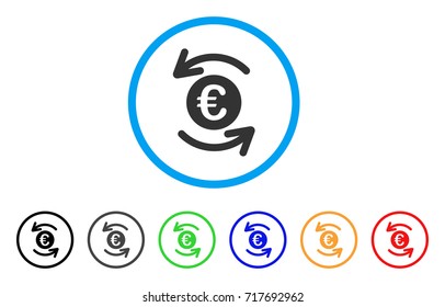 Update Euro Balance rounded icon. Style is a flat update euro balance gray symbol inside light blue circle with black, gray, green, blue, red, orange color versions.