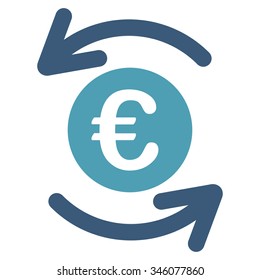 Update Euro Balance vector icon. Style is bicolor flat symbol, cyan and blue colors, rounded angles, white background.