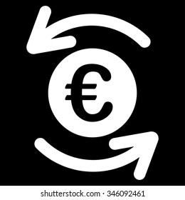 Update Euro Balance vector icon. Style is flat symbol, white color, rounded angles, black background.