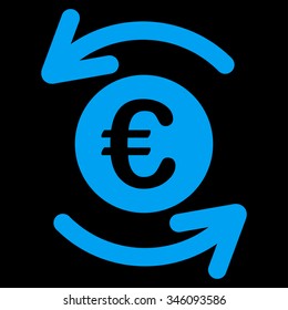 Update Euro Balance vector icon. Style is flat symbol, blue color, rounded angles, black background.