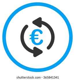 Update Euro Balance vector icon. Style is bicolor flat circled symbol, blue and gray colors, rounded angles, white background.