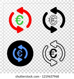 Update euro EPS vector icon with contour, black and colored versions. Illustration style is flat iconic symbol on chess transparent background.