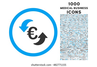 Update Euro rounded vector bicolor icon with 1000 medical business icons. Set style is flat pictograms, blue and gray colors, white background.