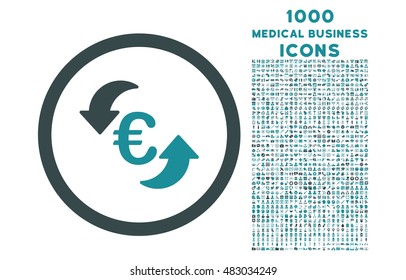 Update Euro rounded vector bicolor icon with 1000 medical business icons. Set style is flat pictograms, soft blue colors, white background.