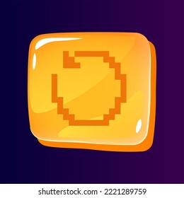 Update glossy ui button with pixelated icon. Installing software. Editable 8bit graphic element on shiny square shape. Isolated vector user interface image for web, mobile. Retro style game design