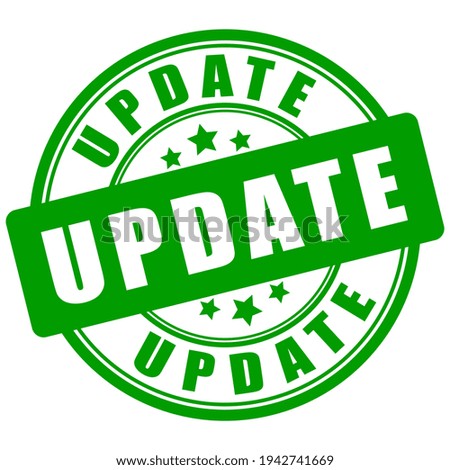 Update green sign on white background, rubber update stamp