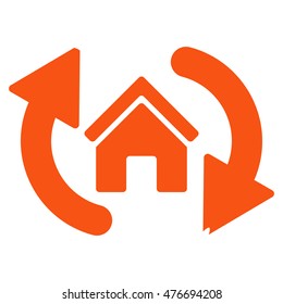 Update House icon. Vector style is flat iconic symbol, orange color, white background.