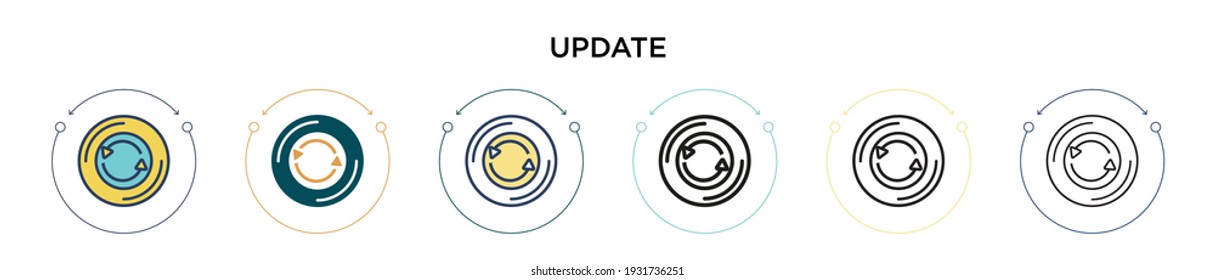 Icono de actualización en el estilo relleno, delgado, contorno y trazo. Ilustración vectorial de dos iconos vectoriales de actualización en color y negro se puede utilizar para móviles, ui, web