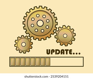 Update icon in the form of gears on a yellow background. Vector illustration