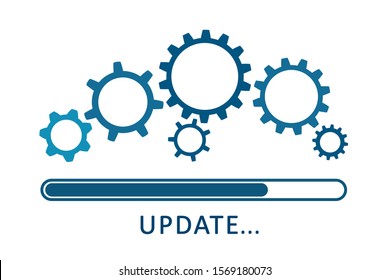 Update icon with gears. Loading or updating files, install new software, operating system, update support, setting options, maintenance, adjusting app process, service concept – stock vector