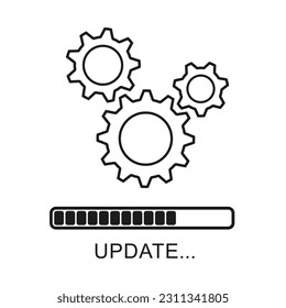 Icono de actualización con engranajes. Carga o actualización de archivos, instalación o actualización de software nuevo, etc. Diseño plano moderno. Ilustración vectorial. Aislado sobre fondo blanco