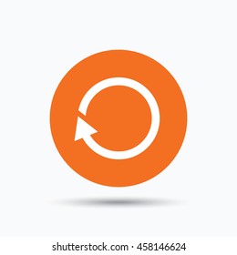 Update icon. Refresh or repeat symbol. Orange circle button with flat web icon. Vector