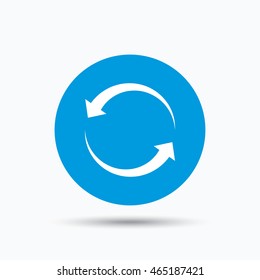 Update icon. Refresh or repeat symbol. Blue circle button with flat web icon. Vector