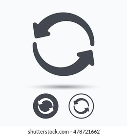 Update icon. Refresh or repeat symbol. Circle buttons with flat web icon on white background. Vector