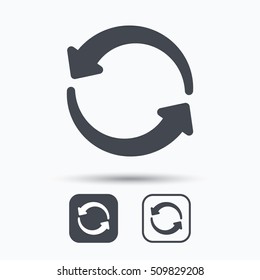 Update icon. Refresh or repeat symbol. Square buttons with flat web icon on white background. Vector
