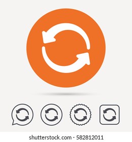 Update icon. Refresh or repeat symbol. Circle, speech bubble and star buttons. Flat web icons. Vector