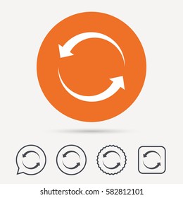 Update icon. Refresh or repeat symbol. Circle, speech bubble and star buttons. Flat web icons. Vector