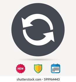 Update icon. Refresh or repeat symbol. Calendar, shield protection and new tag signs. Colored flat web icons. Vector