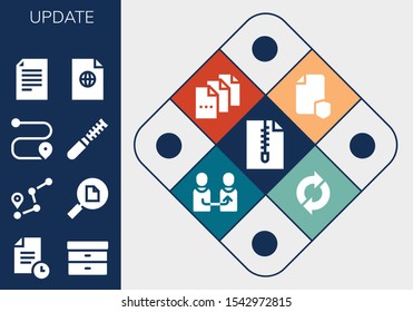 update icon set. 13 filled update icons.  Collection Of - File, Filing, Route, Change, Sync icons