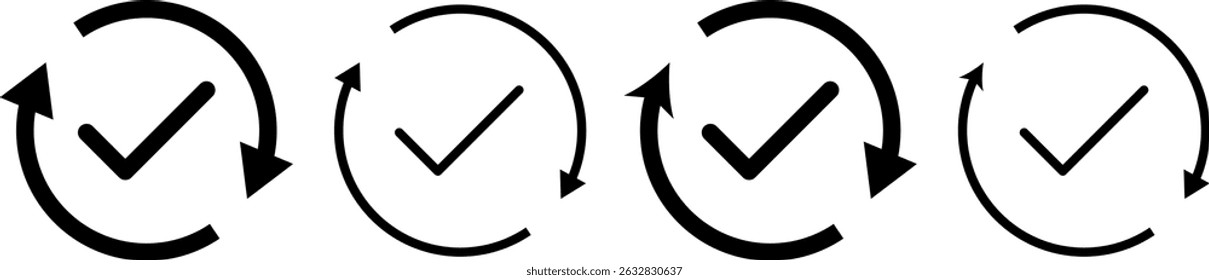 Update icon set. rotating check mark. refresh icons. Industrial cycle concept. Rotating gear wheel. system and more. progress bar and install icon. Loading process
