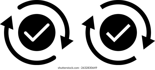 Update icon set. rotating check mark. refresh icons. Industrial cycle concept. Rotating gear wheel. system and more. progress bar and install icon. Loading process
