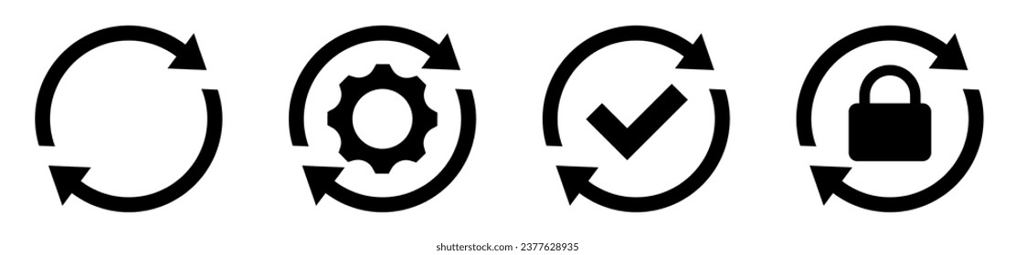 Actualizar conjunto de iconos. Proceso de sincronización. Iconos de sincronización. Elemento simple de la organización de datos. Ilustración vectorial.