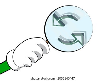 Update icon under magnifying glass illustration on white background.