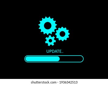 Update icon. Upgrade of software. Load and install of app on computer. Time and progress of update. Download new version of software. Concept of process of upgrade. Page of load. Vector.