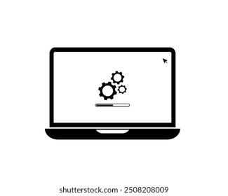 Update icon and upgrade system flat icon isolated on background. System upgrade, and loading process. Installation of application or software. Laptop with gear. Vector illustration.