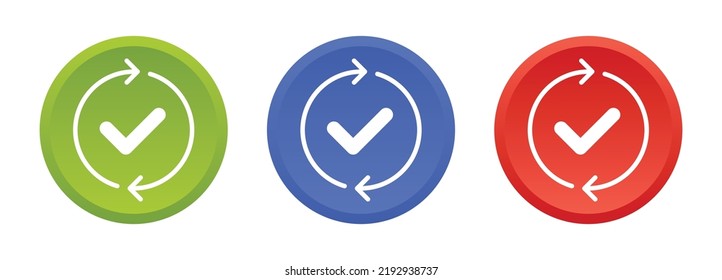 update icon vector button illustration. Arrow loading with check mark symbol for development concept.