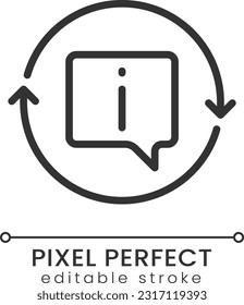 Update information pixel perfect linear icon. Actual data on base. Current answers for users. Thin line illustration. Contour symbol. Vector outline drawing. Editable stroke. Poppins font used