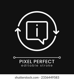 Update information pixel perfect white linear icon for dark theme. Actual data on base. Current answers. Thin line illustration. Isolated symbol for night mode. Editable stroke. Poppins font used