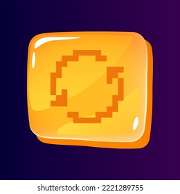 Update installation glossy ui button with pixelated icon. Editable 8bit graphic element on shiny square shape. Isolated vector user interface image for web, mobile. Retro style game design