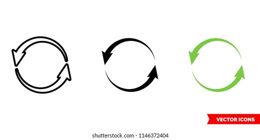 Update left rotation icon of 3 types: color, black and white, outline. Isolated vector sign symbol.