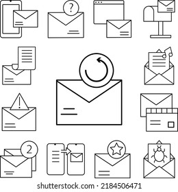 Update, message, envelope icon in a collection with other items