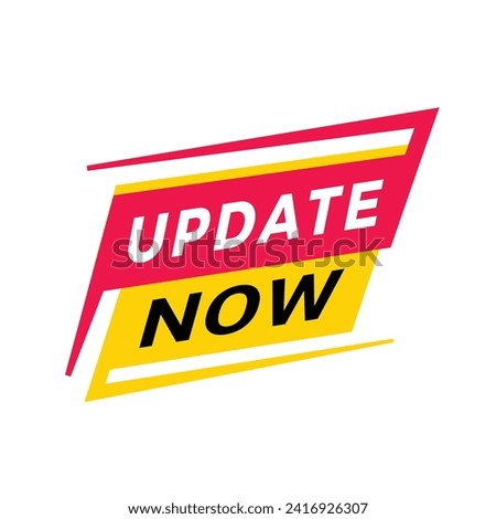 Update now banner m modern style label icon. Vector design for announcement, advertising.