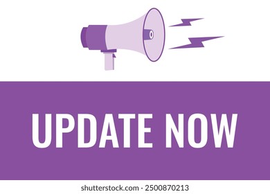 update now button, banner, label, template for website. update now text with colorful megaphone icon
