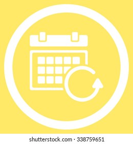 Update Organizer vector icon. Style is flat rounded symbol, white color, rounded angles, yellow background.